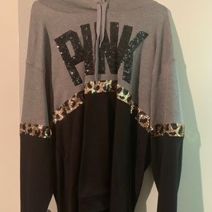 Hard to find PINK sequin leopard hoodie